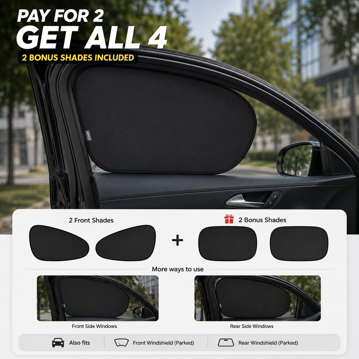 4-Piece Car Window Sun Shade Set – Pay for 2, Get 4